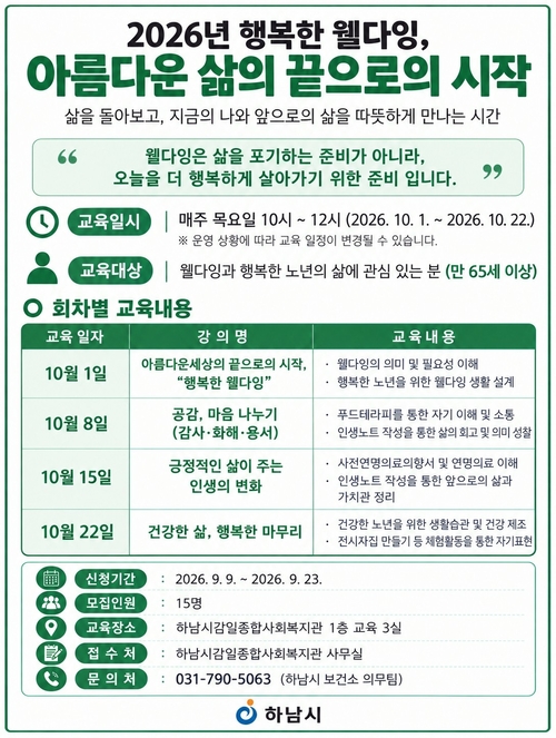 하남시 '웰다잉 교육' 운영  안내 배너