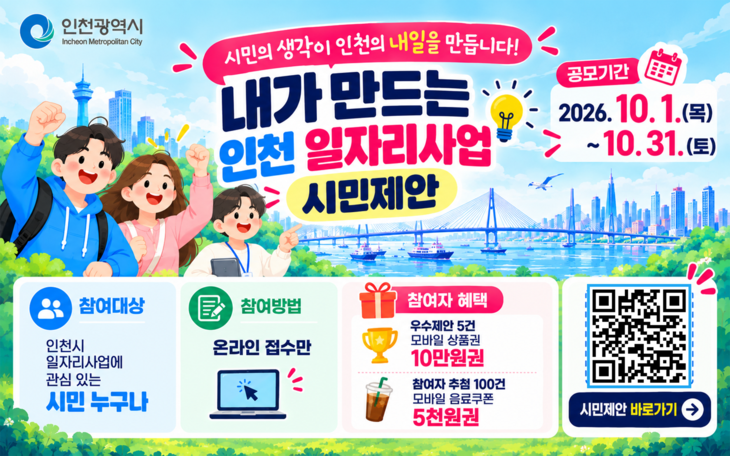 인천시가 10월 1일부터 31일까지 진행하는 '내가 만드는 인천 일자리사업' 시민제안 공모 포스터. 제공=인천시
