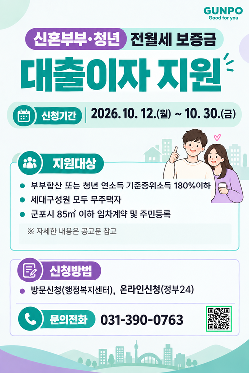 군포시 신혼부부 및 청년 대출이자 지원 안내 배너