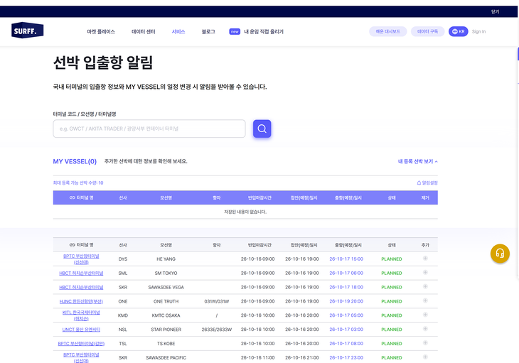 인천항만공사의 공공데이터를 활용해 ㈜서프컴퍼니가 개발한 'AI 선박 출항시간 예측 서비스' 홈페이지 화면. 제공=인천항만공사