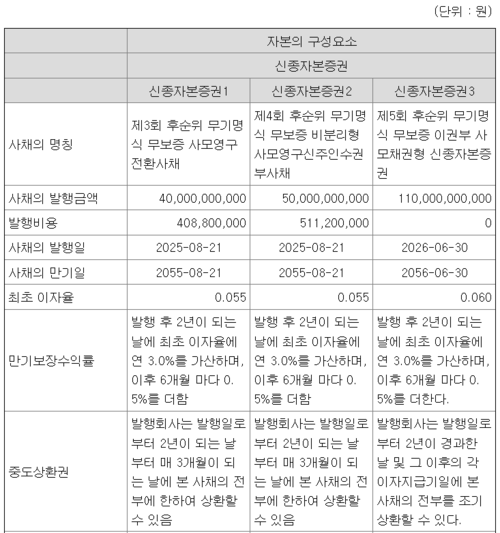 트리니티항공의 신종 자본 증권 발행 내역. 자료=금융감독원 전자공시 시스템(DART)