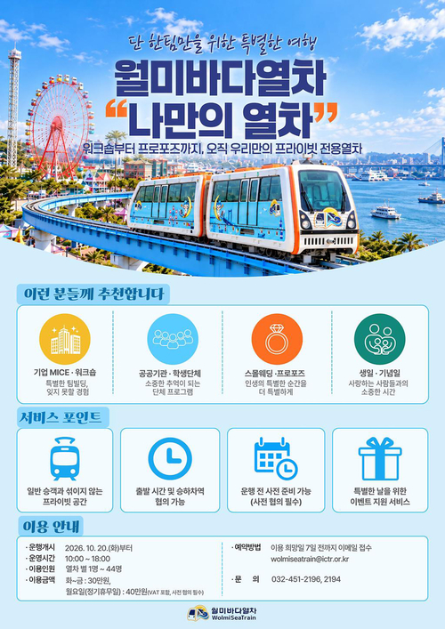 인천교통공사가 20일부터 예약을 받는 월미바다열차 단독 전세 상품 '나만의 열차' 홍보 이미지. 제공=인천교통공사