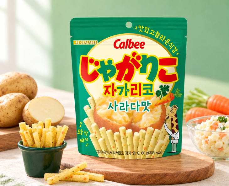 해태제과가 일본 가루비의 감자스틱 '자가리코 사라다맛'을 국내에 처음 들여왔다.