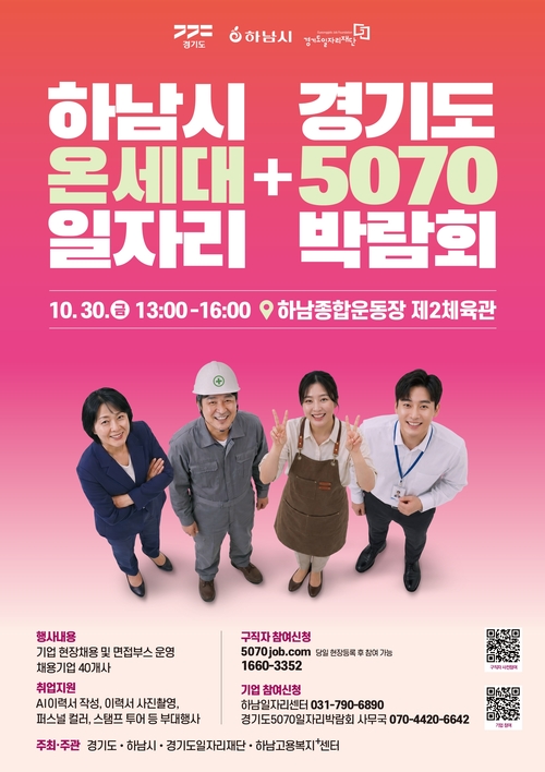 '하남시 온세대+경기도 5070 일자리박람회' 개최 배너