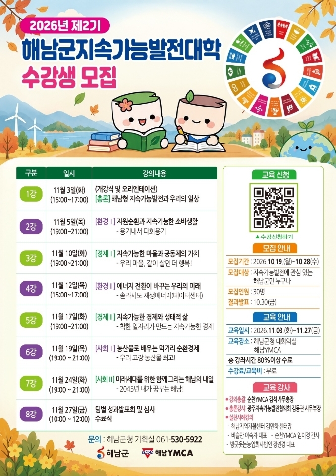 해남군, 제2기 지속가능발전대학 운영…군민 참여자 모집