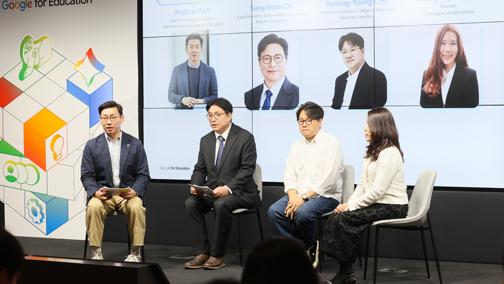 도성훈 인천시교육감(왼쪽 두 번째)이 22일 구글 스타트업 캠퍼스 서울에서 열린 '리더 시리즈 코리아 2026' 패널토론에서 인천의 '읽걷쓰AI' 교육
