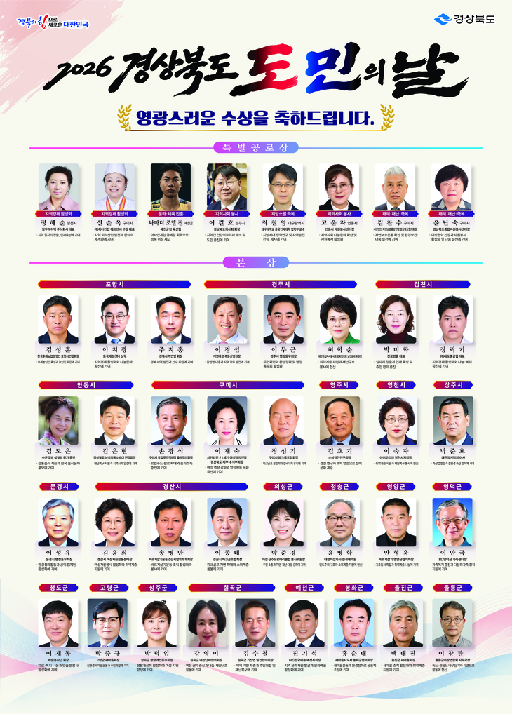 경북도, '2026 경상북도민의 날' 개최… 화합과 새로운 도약 다짐