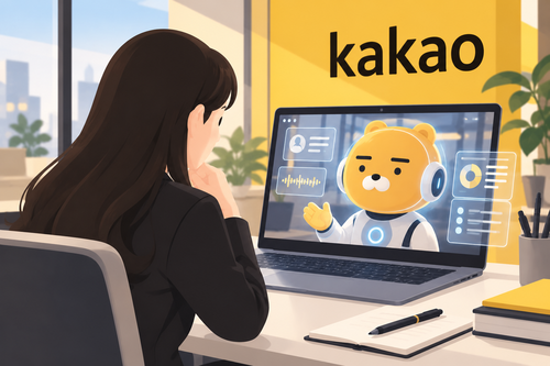 카카오가 채용 과정에 인공지능(AI) 사전 인터뷰 도입을 추진하고 있다. AI가 지원자에게 질문하고 답변을 분석하는 면접 과정을 표현한 일러스트. 일러