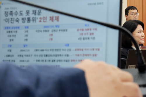 의사진행 발언 듣는 국민의힘 이진숙 의원