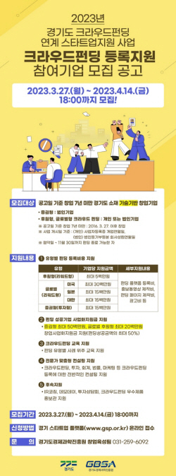 경기도-경과원, ‘크라우드펀딩 연계 스타트업 지원사업’ 공모 착수