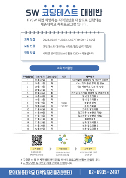세종대 대학일자리플러스센터, 하반기 코딩테스트 대비반 프로그램 진행