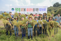 원강수 원주시장, 추수철 농촌일손돕기 팔 걷어