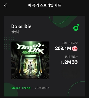 임영웅, ‘두 오어 다이’ 멜론 음원 스트리밍 2억회 돌파