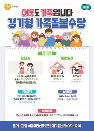 경기도, ‘가족돌봄수당’ 내달 3일부터 접수...최대 월 60만원 지원