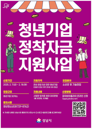 성남시, 청년 창업자 사업장 임차료 월 30만원 지원