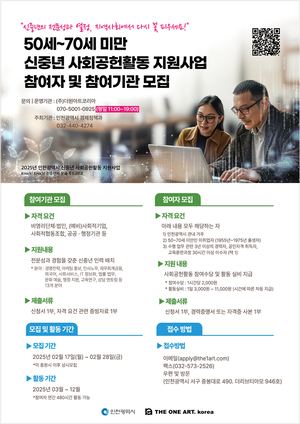 인천시, 50~60대 미취업 시민·비영리기관 대상 사회공헌활동 지원