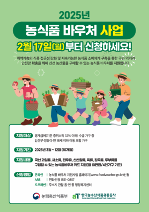 인천시, 농식품 바우처 지원사업 확대...17일부터 접수