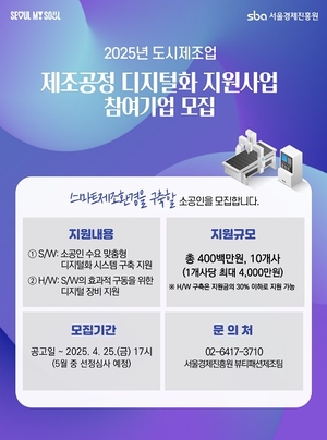 서울도시제조허브, 제조공정 디지털화 지원사업 참가기업 모집