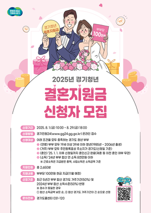 경기도, 청년 신혼부부 2650쌍에 결혼지원금 100만원 지급 추진