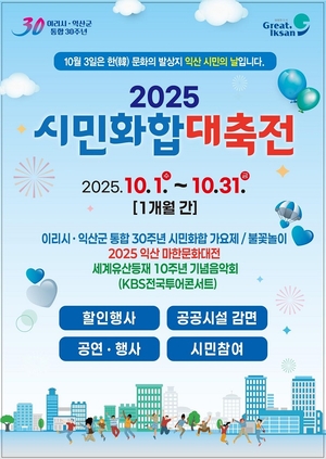 익산시, 이리시·익산군 통합 30년 맞아 10월 ‘시민화합대축전’ 운영