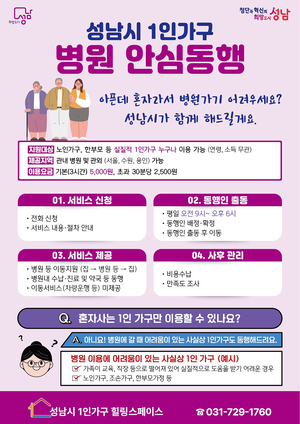 성남시, ‘1인 가구 병원 안심 동행’ 활성화...전문 인력도 확충