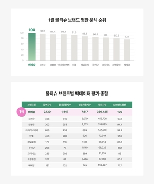 베베숲, 1월 물티슈 AI 브랜드 평판 1위 달성