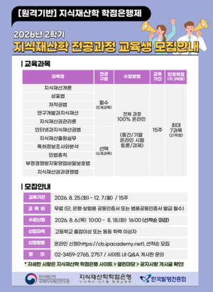 발명진흥회, ‘지식재산학 학점은행제’ 2학기 수강생 선착순 모집
