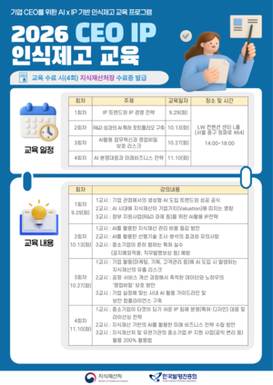 영업비밀 위험부터 분쟁 대응까지…지식재산처·한국발명진흥회, CEO ‘AI x IP’ 교육 오는 29일 개강
